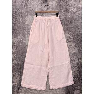 Deiji Studios Pants Small / Medium Womens Pink Linen Wide Cropped Leg